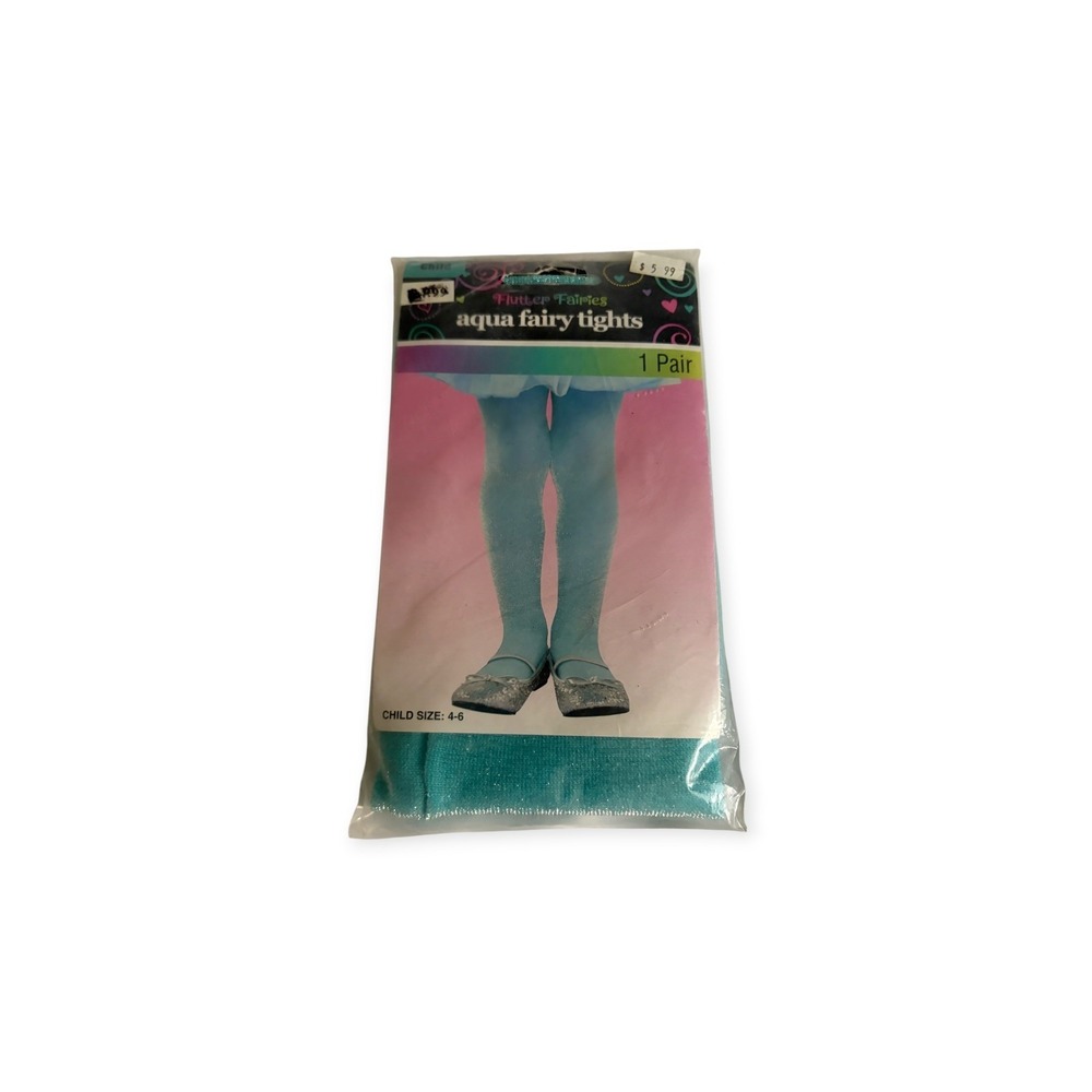 Aqua Blue Fairy Tights Kids 4-6 Dress Up Turquoise New Glitter Costume Halloween